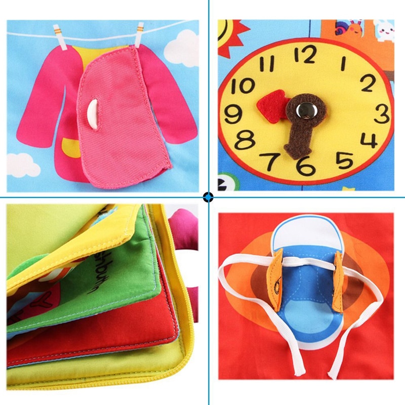12 Pages Educational Baby Toys Hot Infant Kids Early Development Cloth Books Cartoon Animal Learning Unfolding Activity Books